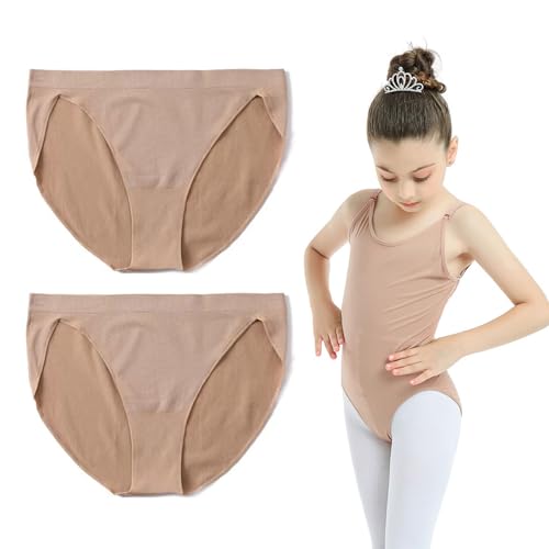 UILYNIU 2er-Pack Ballett Dance Slip Panty Tanzen Unterwäsche,Mädchen Unterhosen Tanz Baumwolle Unterwäsche Slips Ballet Gymnastik-Unterhosen, Nahtlose Höschen für 5–10 Jahre alte Mädchen (Hautfarbe) von UILYNIU
