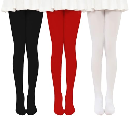 UILYNIU 3 Paar Ballett Strumpfhose für Mädchen, 80 Den Kinderstrumpfhosen Semitransparent, Elastisch Mädchen Strumpfhosen, Strumpfhose Stretch Mikrofaser für Gymnastik Tanz Cosplay Ballett Partys von UILYNIU