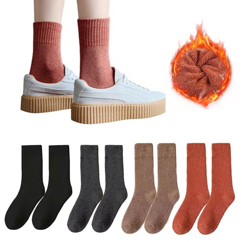 UILYNIU 4 Paar Dicke Socken Damen, Thermosocken für Damen, Warme Wandersocken Wintersocken Arbeitssocken Weiche Stricksocken, Sportsocken für Freizeitkleidung von UILYNIU