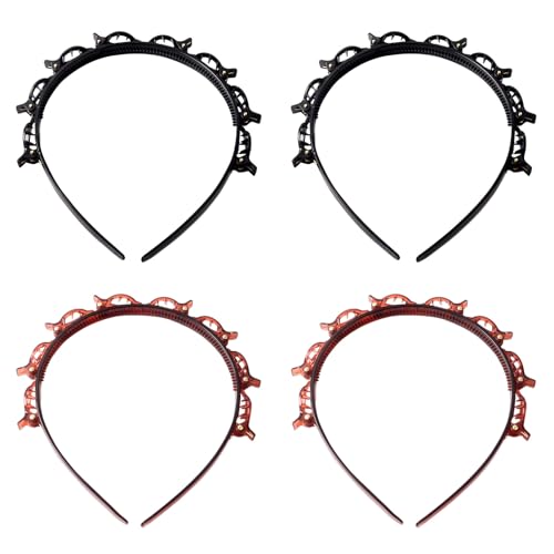 UILYNIU 4 Stück Haarreifen mit Klammern, Bangs Hairstyle Hairpin, Doppelschicht-Haarspangen, Haarreif mit Clips, Headband with Clips, Stylische Haarreifen, Styling-Zubehör für Frauen von UILYNIU
