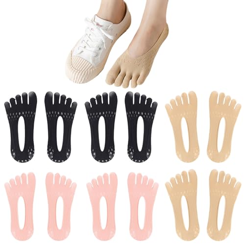 UILYNIU 6 Paar Zehensocken Damen Fünf Finger Socken aus Baumwolle, Unsichtbare Kompression Atmungsaktiv Rutschfest Niedrig Geschnittener Liner Socken, No Show Socken mit Zehen Für Damen von UILYNIU