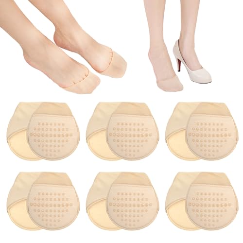UILYNIU Damen Zehensocken 6 Paar Unsichtbare Halbsocken Atmungsaktive Zehentopper Socken mit Rutschfestem Silikon Beige von UILYNIU