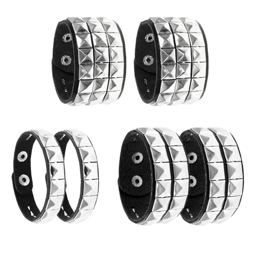 UILYNIU 6 Stück Nieten Armband Leder Schwarz Gothic Armreif Rock Set, Punk Studded Bracelet Wide PU Leather Adjustable für Männer Frauen Cosplay Party (Schwarz) von UILYNIU