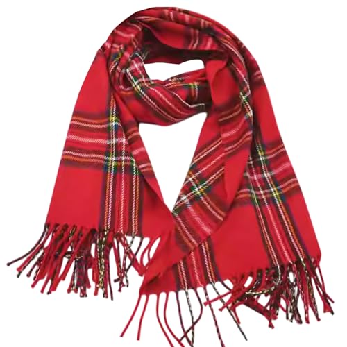 UILYNIU Herren Herbst Baumwolle kariert Schal übergroßer Herbstschal Winterschal Karo Tartan Schultertuch Plaid Deckenschal Modeschal Weicher (Rot) von UILYNIU