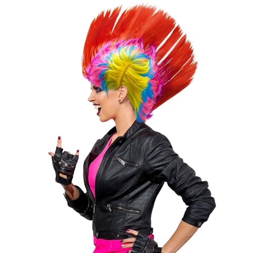 UILYNIU Perücke 60er 70er 80er Jahre Perücke Herren bunte Kunsthaare für Faschingskostüme Perücke Punk Frisur für Kostüme oder Halloween Karneval Cosplay Perücke (Rot) von UILYNIU