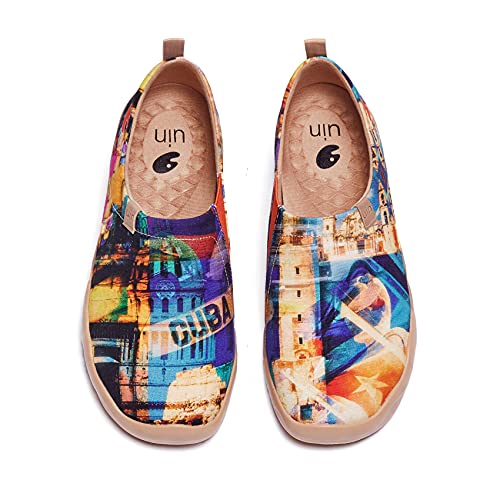 UIN A Glimpse of Cuba Herren Bequeme Reiseturnschuhe Mode gemalte Wanderschuhe Slip On Schuhe Canvas（45） von UIN