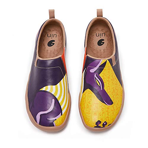 UIN Anubis Herren Mikrofaser Leder Wanderschuhe Bemalte Painted Slip On Schuhe Lässiger Fashional Sneaker Reiseschuhe Segelschuhe Violett（42.5） von UIN