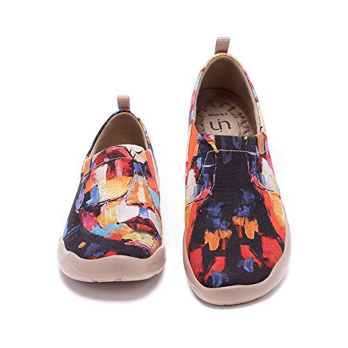 UIN Artwork in Progress Damen Slip On Schuhe Lässige Wanderschuhe Leicht Loafer Schuhe Bemalter Reiseschuh Canvas Gelb（42） von UIN