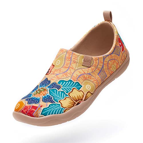 UIN Batik Flower Damen Wanderschuhe Bemalte Slip On Schuhe Gemütlich Reise Schuhe Leicht Loafer Schuhe Canvas(36.5) von UIN