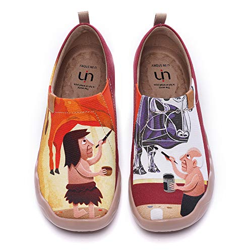 UIN Beautybull Damen Wanderschuhe Bemalte Stier Slip On Schuhe Leicht Sneaker Schlupfschuh Gemütlich Reise Schuhe Canvas Gelb (40) von UIN