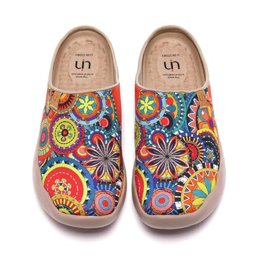 UIN Blossom Slipper Damen Hausschuhe Bequeme Reiseturnschuhe Mode gemalte Wanderschuhe Slip On Schuhe Canvas Mehrfarbig(40) von UIN