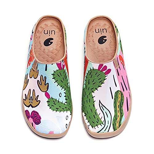 UIN Cactus Slipper Damen Hausschuhe Lässige Wanderschuhe Leicht Loafer Schuhe Bemalter Reiseschuh Slip On Schuhe Canvas Grün(39) von UIN