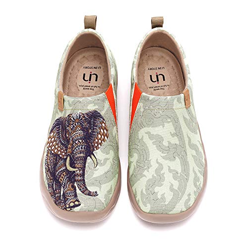 UIN Chang Thai Damen Bequeme Reiseturnschuhe Mode gemalte Wanderschuhe Slip On Schuhe Canvas Grün(36) von UIN