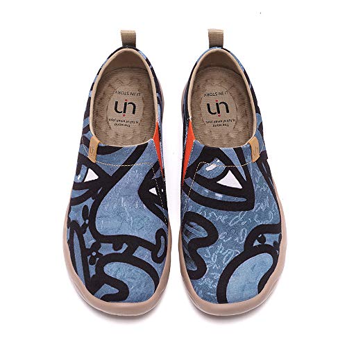 UIN Charming Kiss Herren Bequeme Reiseturnschuhe Mode gemalte Wanderschuhe Slip On Schuhe Canvas Blau（40） von UIN