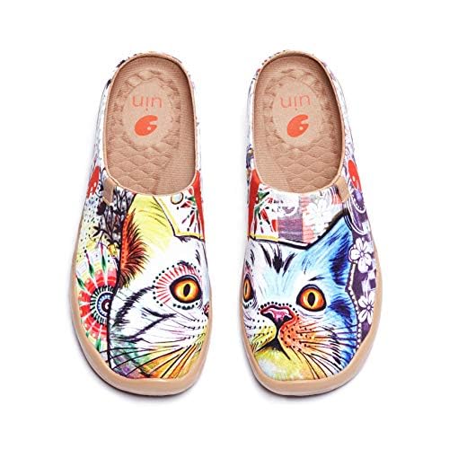 UIN Cheer Up Slipper Damen Katze Hausschuhe Wanderschuhe Bemalte Slip On Schuhe Leicht Sneaker Schlupfschuh Gemütlich Reise Schuhe Canvas Mehrfarbig(40) von UIN