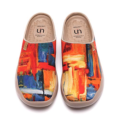 UIN Color Zone Slipper Damen Hausschuhe Painted Slip On Schuhe Lässiger Meerjungfrau Fashional Sneaker Reiseschuhe Segelschuhe Canvas Gelb(40) von UIN