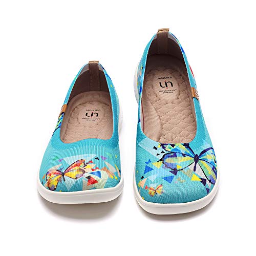 UIN Cubic Butterflies Damen Leicht Schmetterlinge Ballerinas Loafer Schuhe Lässige Wanderschuhe Bemalter Reiseschuh Slip On Schuhe Gestrickt Grün（41） von UIN