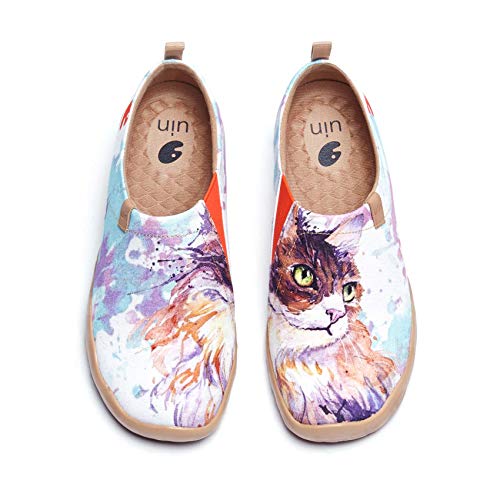 UIN Curl Cat Damen Katze Painted Slip On Schuhe Lässiger Reiseschuhe Segelschuhe Leicht Loafer Schuhe Canvas（38） von UIN