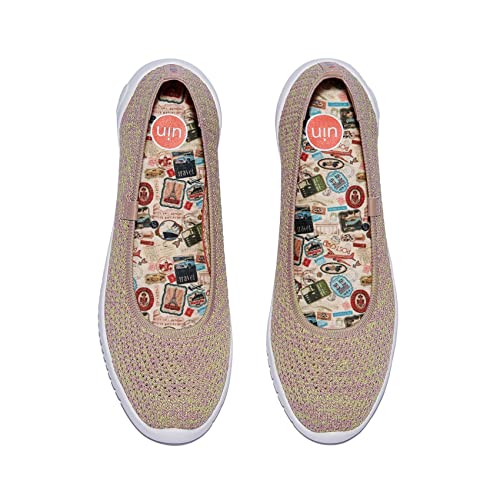 UIN Damen Ballerinas Flacher Kunst Gemalt Ballet Flat Schuhe Slip On Lässig Loafer Leichte Komfort Reisen Wanderschuhe Menorca Ⅲ Raspberry Matcha (42.5) von UIN