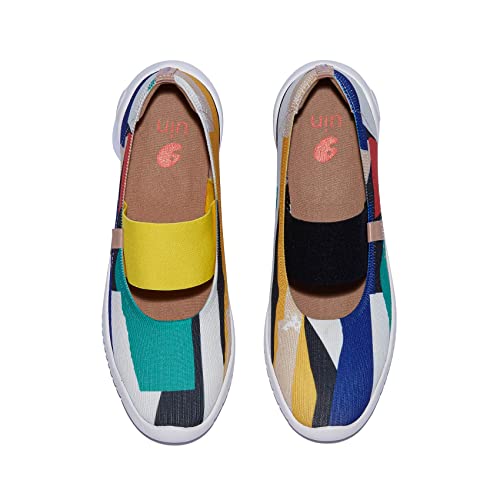UIN Damen Ballerinas Flacher Kunst Gemalt Ballet Flat Schuhe Slip On Lässig Loafer Leichte Komfort Reisen Wanderschuhe Menorca Ⅵ Color Blocks Puzzle (39) von UIN