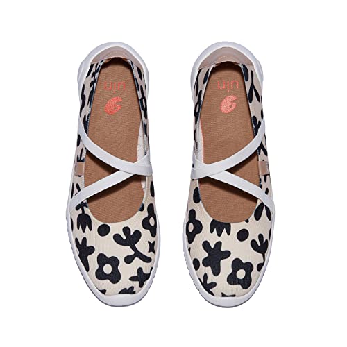 UIN Damen Ballerinas Flacher Kunst Gemalt Ballet Flat Schuhe Slip On Lässig Loafer Leichte Komfort Reisen Wanderschuhe Menorca Ⅶ Spotted Flowers (38) von UIN
