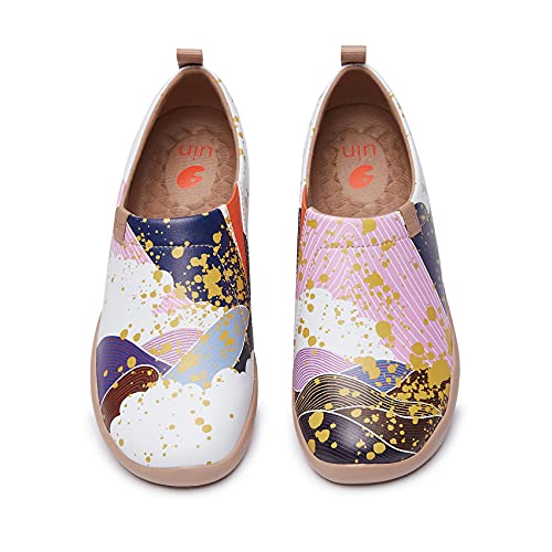 UIN Damen Casual Fashion Schuhe mit PU Obermaterial und Eva Außensohle Wanderschuhe Kunst gemalt Slip On Schuhe Low-Tops Toledo I Misty Mountains（EU 38 von UIN