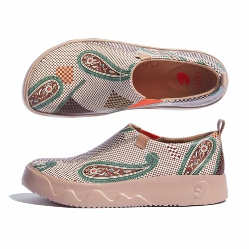 UIN Damen Kunst Reisen Wandern Schuhe Slip On Casual Leichte Weite Toe Chunky Mode Sneaker Toledo Serie Paisley Check 2 (42) von UIN