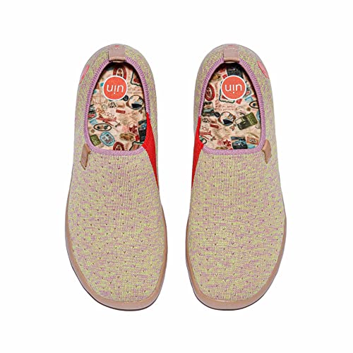 UIN Damen Kunstgemalte Reiseschuhe Slipper Casual Loafers Leichter Komfort Mode Sneaker Toledo Ⅰ Rote Palme grün (39) von UIN