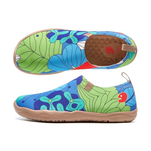 UIN Damen Loafers Kunstgemalte Reiseschuhe Slip On Schuhe Lässige Wanderschuhe Bequem Lightweight Sneaker Toledo I Indigo Floral Dream (42.5) von UIN