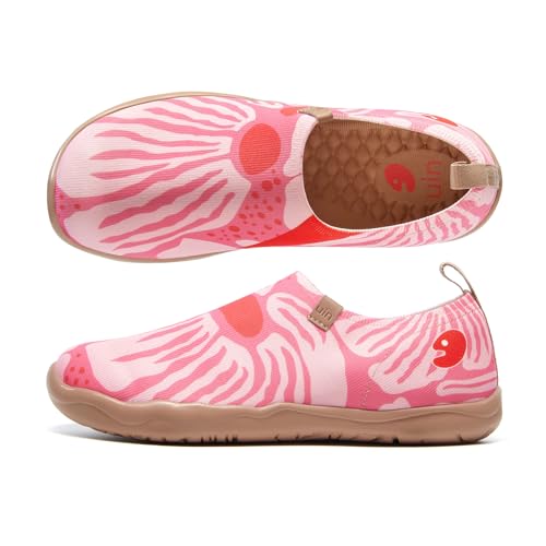 UIN Damen Loafers Kunstgemalte Reiseschuhe Slip On Schuhe Lässige Wanderschuhe Bequem Lightweight Sneaker Toledo I Misty Pink Blooms (42.5) von UIN