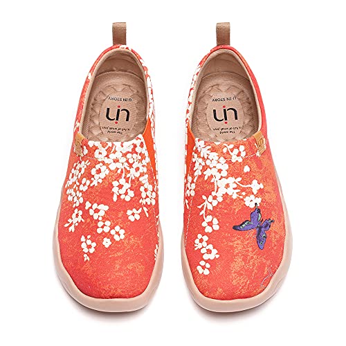 UIN Damen Sakura Gemalte Segeltuchschuhe Schmetterling Loafer Schuhe Slip-On Schuhe Mode Rot Reiseschuhe (Sakura, Numeric_42_Point_5) von UIN