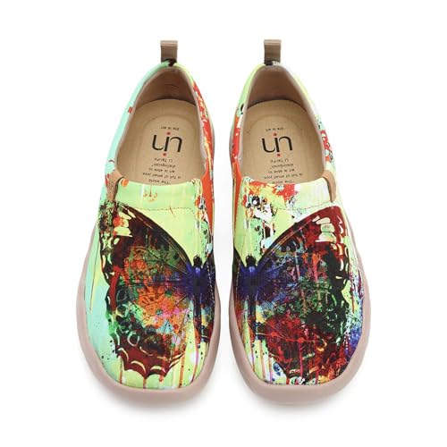 UIN Damen Schwarz Slip On Schuhe Blume Canvas Wanderschuhe Sneaker Leicht Loafer Shoes Reise Schuhe Segelschuhe Hana (Bunt, Numeric_38_Point_5) von UIN