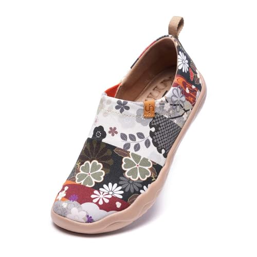 UIN Damen Schwarz Slip On Schuhe Blume Canvas Wanderschuhe Sneaker Leicht Loafer Shoes Reise Schuhe Segelschuhe Hana (Hana, Numeric_40_Point_5) von UIN