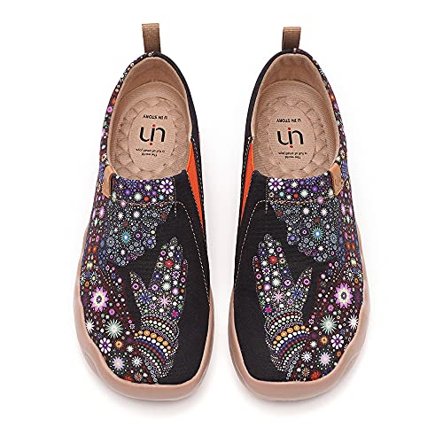 UIN Damen Schwarz Slip On Schuhe Blume Canvas Wanderschuhe Sneaker Leicht Loafer Shoes Reise Schuhe Segelschuhe Hana (Pray for Goodness, Numeric_38_Point_5) von UIN