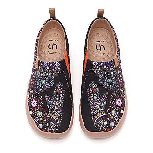 UIN Damen Schwarz Slip On Schuhe Blume Canvas Wanderschuhe Sneaker Leicht Loafer Shoes Reise Schuhe Segelschuhe Hana (Pray for Goodness, Numeric_40_Point_5) von UIN