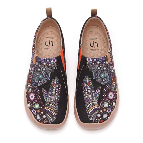 UIN Damen Schwarz Slip On Schuhe Blume Canvas Wanderschuhe Sneaker Leicht Loafer Shoes Reise Schuhe Segelschuhe Hana (Pray for Goodness, Numeric_40_Point_5) von UIN