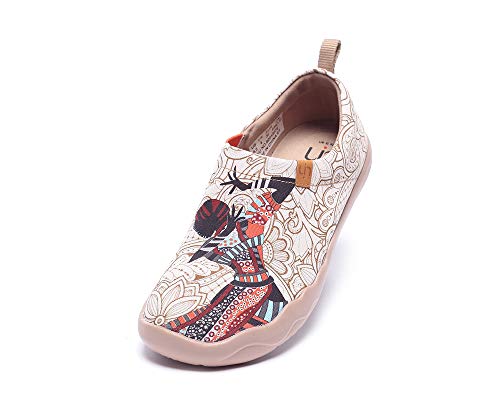 UIN Canvas Schuhe Damen Slip On Modell Art Bemalte Granatapfel Weiß 
