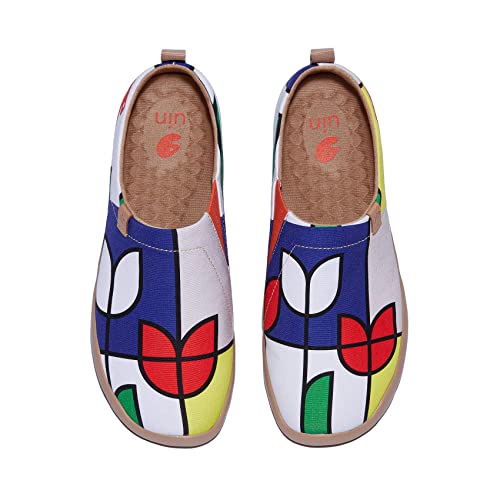 UIN Damen Slip Ons Leichtgewicht Lässige Loafer Wanderschuhe Bequem Kunstgemalte Reiseschuhe Toledo Ⅰ Geometric Tulips (39) von UIN