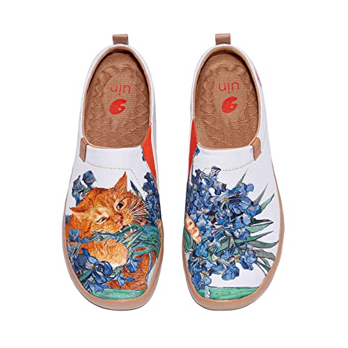 UIN x FatCatArt Collaboration Damen Slip Ons Leichtgewicht Lässige Loafer Wanderschuhe Bequem Kunstgemalte Reiseschuhe Toledo Ⅰ Love Irises' Smell (38.5) von UIN