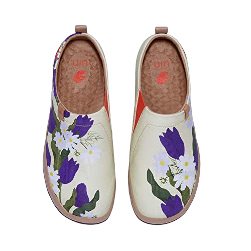 UIN Damen Slip Ons Leichtgewicht Lässige Loafer Wanderschuhe Bequem Kunstgemalte Reiseschuhe Toledo Ⅰ Purple Tulips (38.5) von UIN