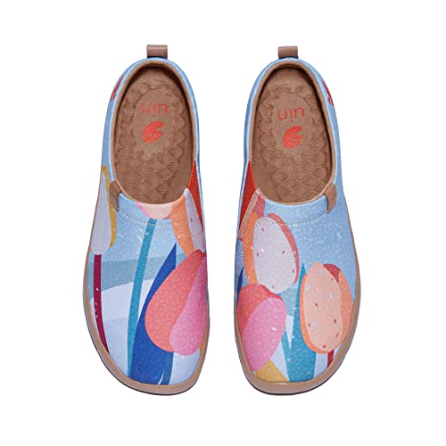 UIN Damen Slip Ons Leichtgewicht Lässige Loafer Wanderschuhe Bequem Kunstgemalte Reiseschuhe Toledo Ⅰ Tulips Romance (39) von UIN