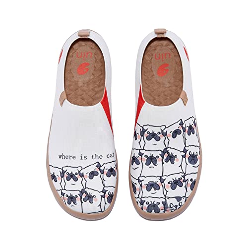 UIN Damen Slip Ons Leichtgewicht Lässige Loafer Wanderschuhe Bequem Kunstgemalte Reiseschuhe Toledo Ⅰ Where is The Cat (38.5) von UIN