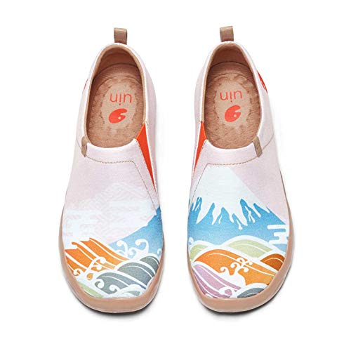 UIN Damen Slip Ons Schuhe Kunst Gemalt Loafer Lässige Wanderschuhe Leichtgewicht Bequeme kunstbemalte Reiseschuhe Toledo I - Spring in Mount Fuji (40) von UIN