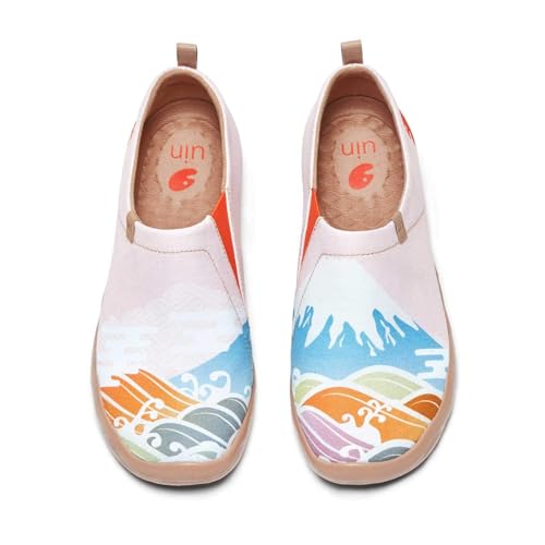 UIN Damen Slip Ons Schuhe Kunst Gemalt Loafer Lässige Wanderschuhe Leichtgewicht Bequeme kunstbemalte Reiseschuhe Toledo I - Spring in Mount Fuji (40) von UIN