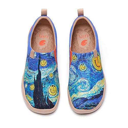 UIN Damen Slip Ons Schuhe Kunst Gemalt Loafer Lässige Wanderschuhe Leichtgewicht Bequeme kunstbemalte Reiseschuhe Toledo I - Starry Night (40) von UIN