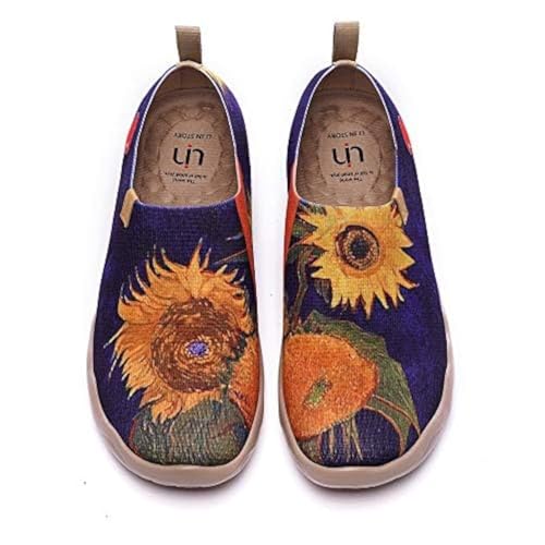 UIN Damen Slip Ons Schuhe Kunst Gemalt Loafer Lässige Wanderschuhe Leichtgewicht Bequeme kunstbemalte Reiseschuhe Toledo I - Sunflower (36) von UIN