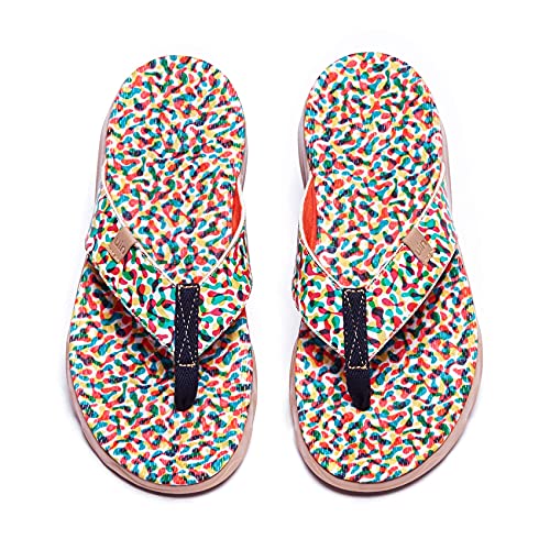 UIN Floating Frauen Flip Flops Sandalen Strand Sommer Casual Art Painted Travel Comfort Hausschuhe Slip On Grün(38) von UIN