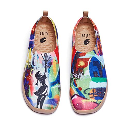 UIN Girl's Little World Damen Painted Slip On Schuhe Reiseschuhe Lässiger Fashional Sneaker Segelschuhe Gestrickt Mehrfarbig Grün(42.5) von UIN