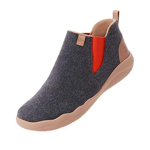 UIN Granada Deep Grey Wool Chelsea Boots Damen Stiefeletten Schlupfstiefel Kurzschaft Stiefel Loafer Schuhe Wanderschuhe Slip On Schuhe Gemütlich Reise Schuhe Wolle（39） von UIN