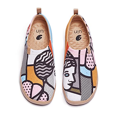 UIN Greek Girl Damen Wanderschuhe Bemalte Slip On Schuhe Gemütlich Reise Schuhe Leicht Loafer Schuhe Canvas Mehrfarbig(40.5) von UIN